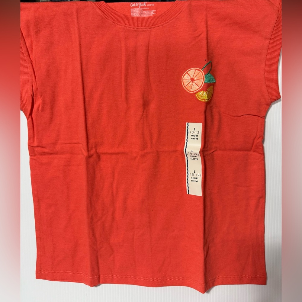 NWT Cat & Jack Girl's Coral Embroidered Short Sleeved Shirt Size L (10/12)
